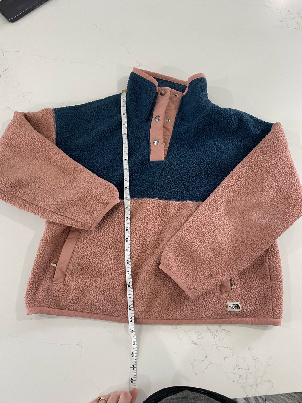 The North Face Women's Sherpa Pullover in Pink & Navy